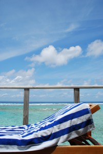 Seascape and cloudscape from water villa in Maldives